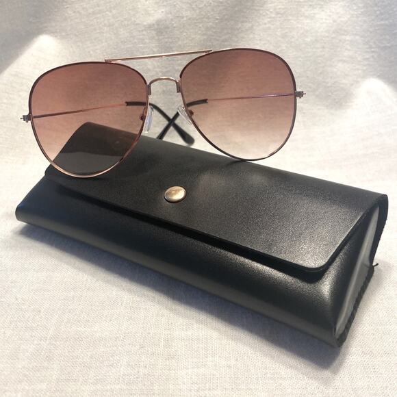 Aviator Sunglasses Gold Frame Brown Lenses Mens Womens Case Included - Picture 3 of 5